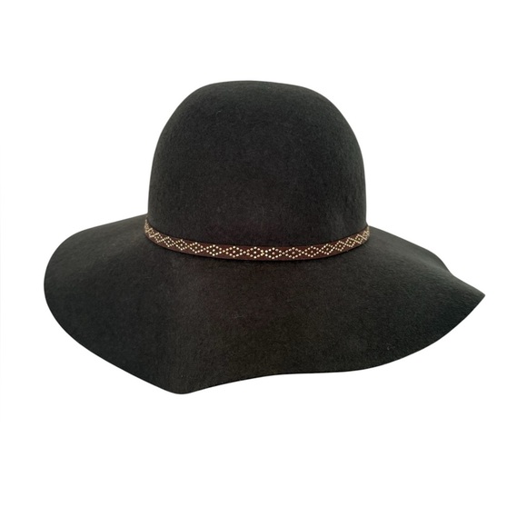 Charming Charlie’s Felted Wool Hat Women’s Green Brown Trim Gold Beaded Floppy - Picture 1 of 7